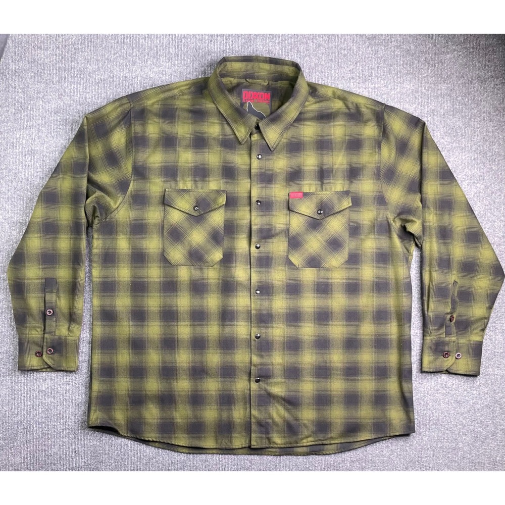 Dixxon Flannel Lone Wolf Men Large Olive Green Black Plaid D-Tech Shirt